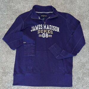 Women’s purple James Madison University JMU Dukes 1/4 sweatshirt thumb cut outs